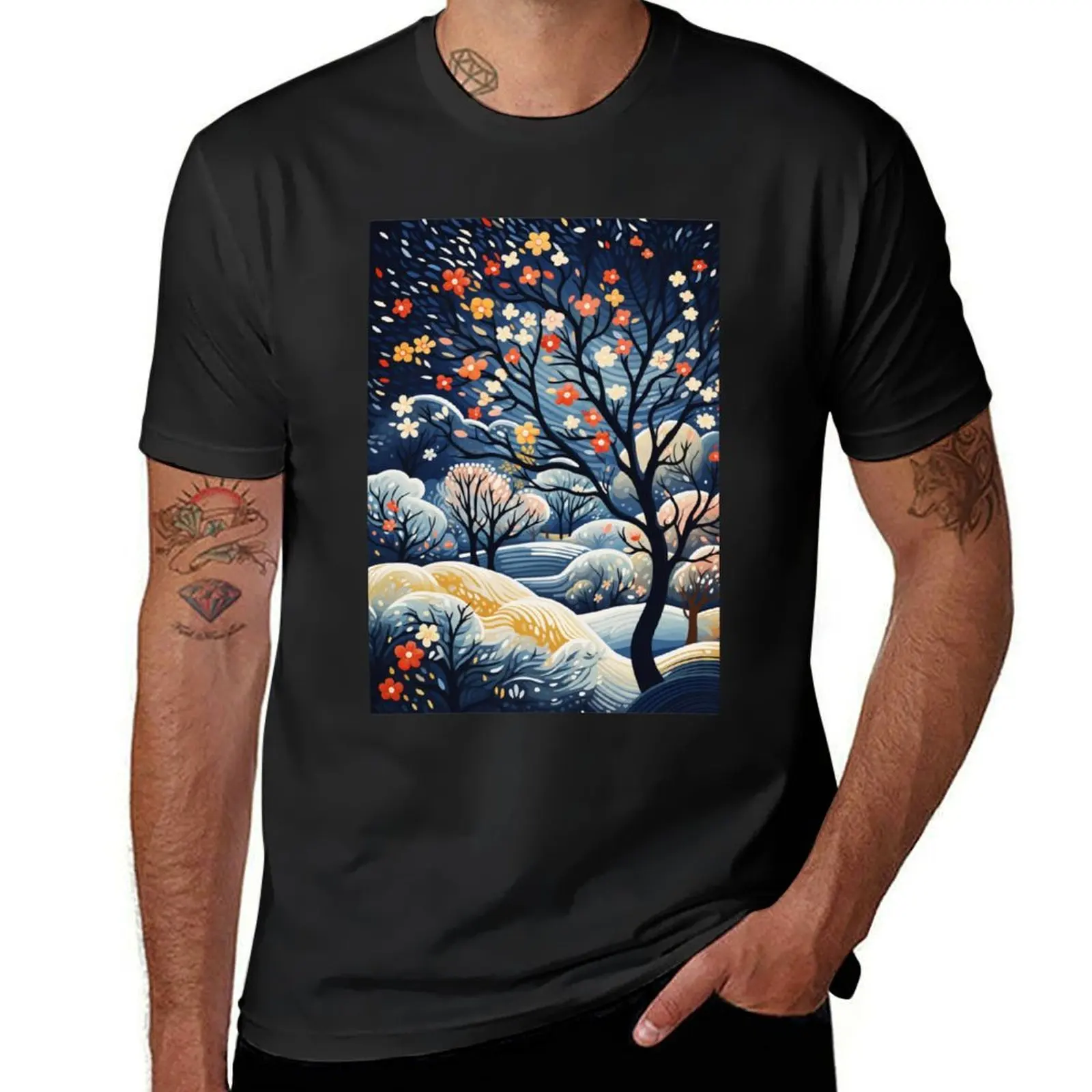 

Winter landscape Scandinavian style T-shirt tops customs design your own designer t shirt men
