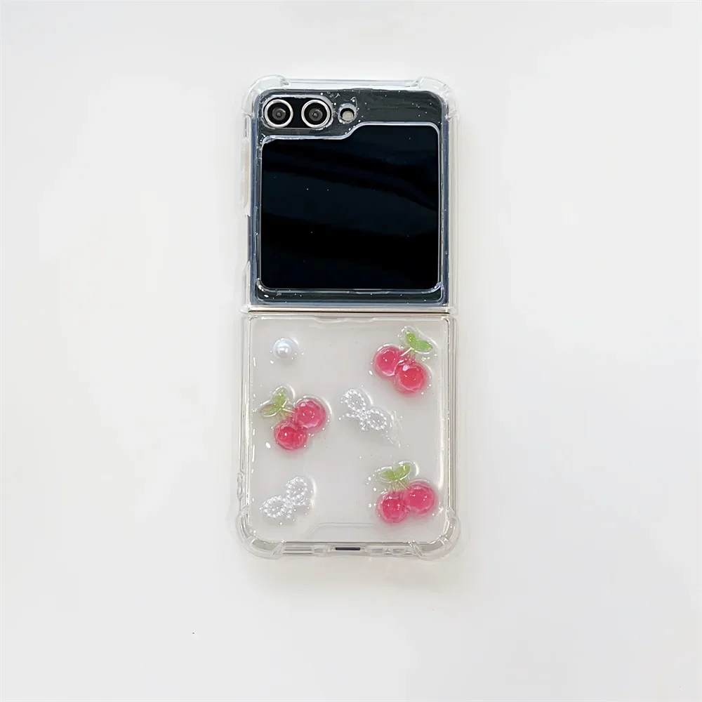 Charming 3D Cherry Wrist Strap Transparent Phone Case