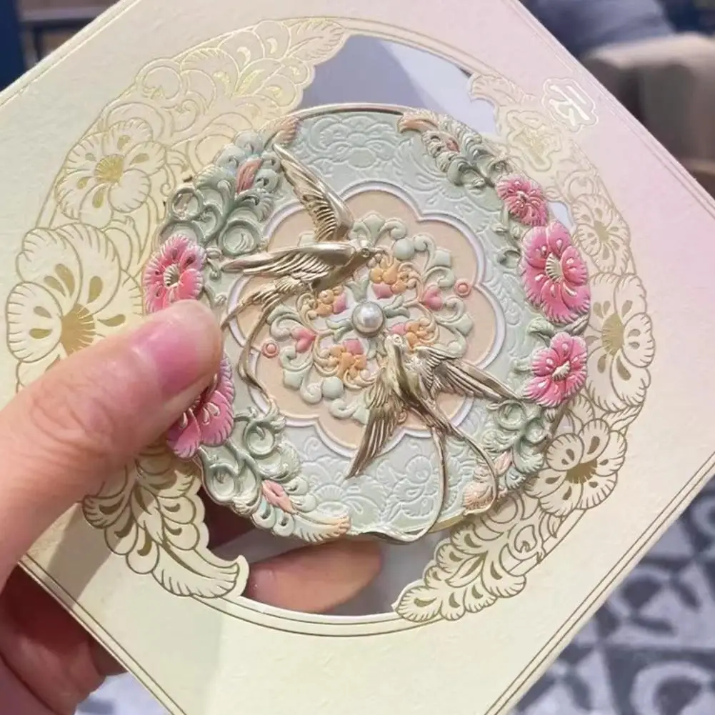 빈티지 중국 스타일 거울 모란 정교한 꽃 미니 거울 화장 도구 휴대용 포켓 메이크업 거울