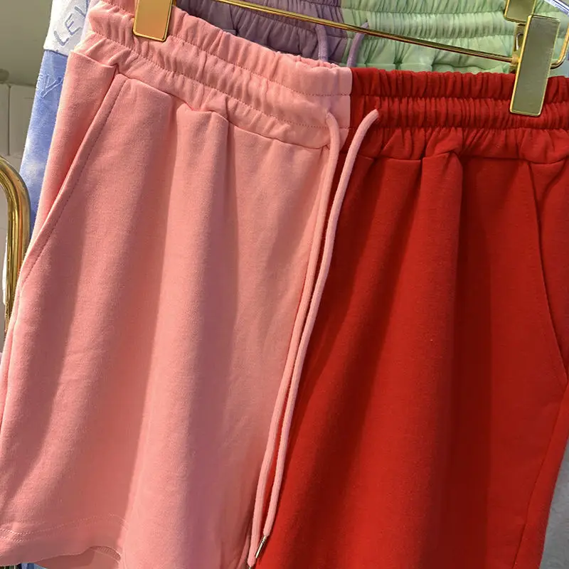 Joggers Women Summer New Knee Length Panelled MID Straight Summer Casual Elastic Waist Patchwork Girls Bottoms Pants Short