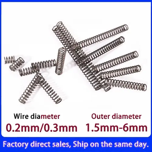 10Pcs/Lot 0.2mm/0.3mm Spring Steel Micro Small Compression Spring, OD:1.5/2/3/4/5/6mm, Free Length: 5mm-50mm - Customizable