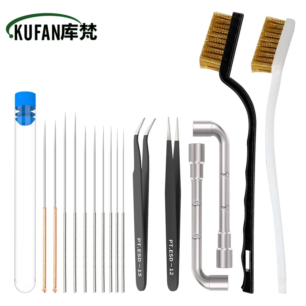 3D Printer Cleaner Tool Copper Wire Brush Toothbrush Nozzle Cleaning Needle 3D Printer Parts Cleaning Tool Wrench Kit