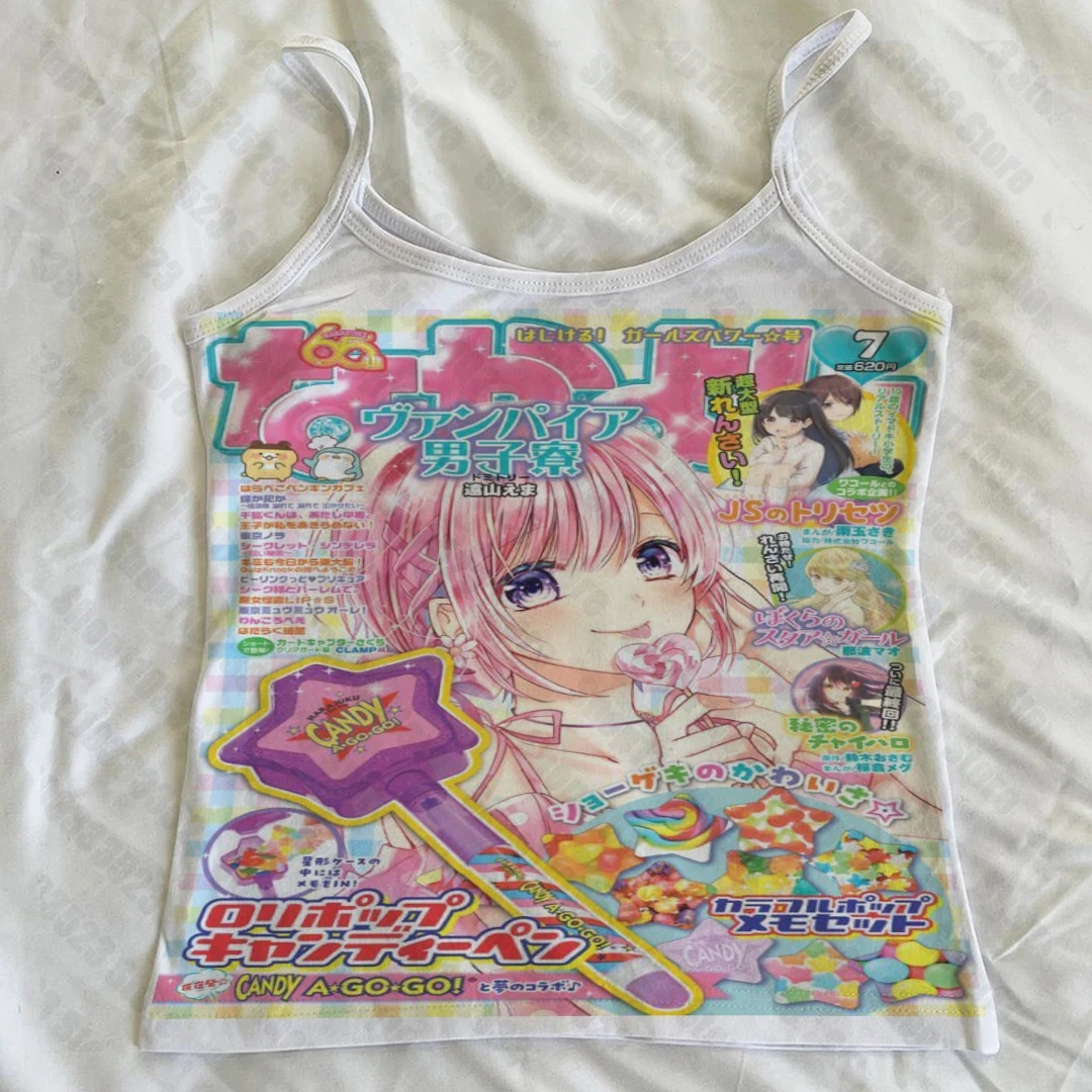 เสื้อ Crop Top แฟชั่น Y2K ลายเด็กถัง อะนิเมะ 90s