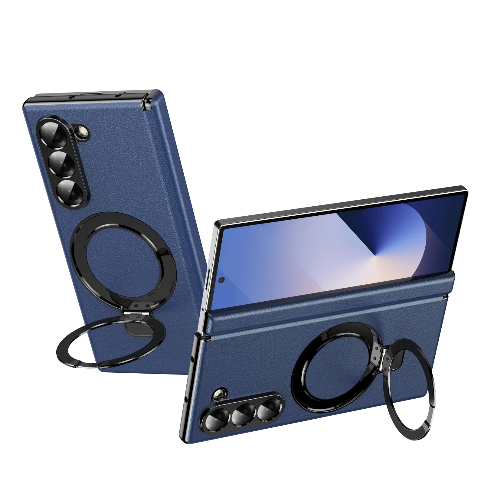 Leather Magnetic Case with Hinge Bracket & Full Screen Glass Protection