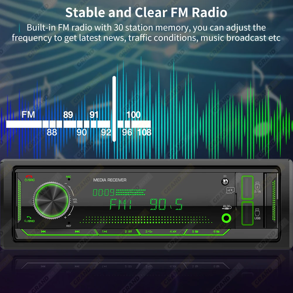 Grandnavi 1 Din 자동차 라디오 오디오 스테레오 FM Aux 입력 수신기 SD TF USB 12V 대시 MP3 블루투스 멀티미디어 자동 라디오 플레이어