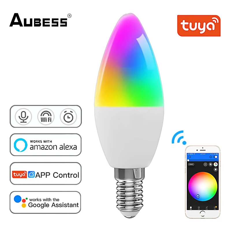 Tuya Wifi Smart Ledlight Bulb E14 Candle Lamp 16Million Rgbcct 2700-6500K Dimmerabile Candelabri Light Per Alexa Google Home