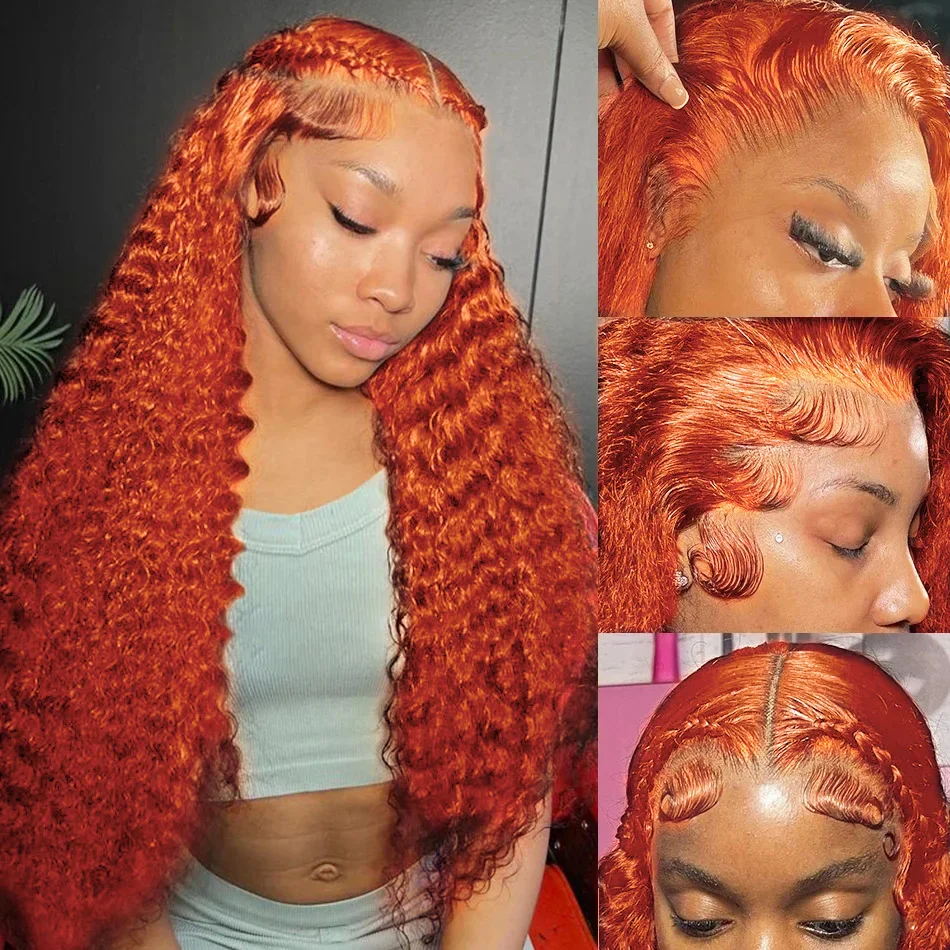Human Hair Wig 250 Density 350 Ginger Orange 30 40 inch Lace Front 13x4 HD Lace Frontal Curly For Woman