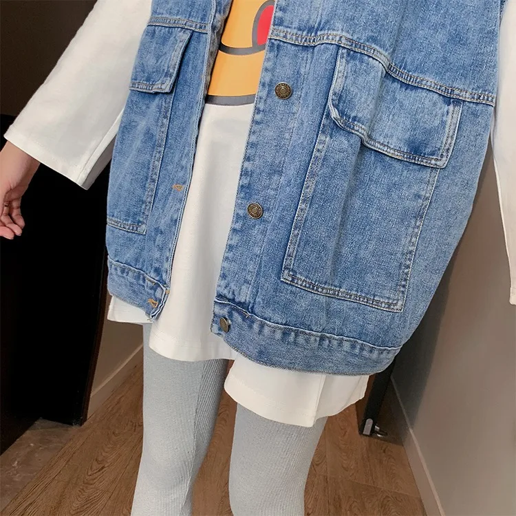 Spring and Autumn Korean Style Loose Maternity Denim Vest Sleeveless Turn-down Collar Button Fly Pregnant Woman Jackets
