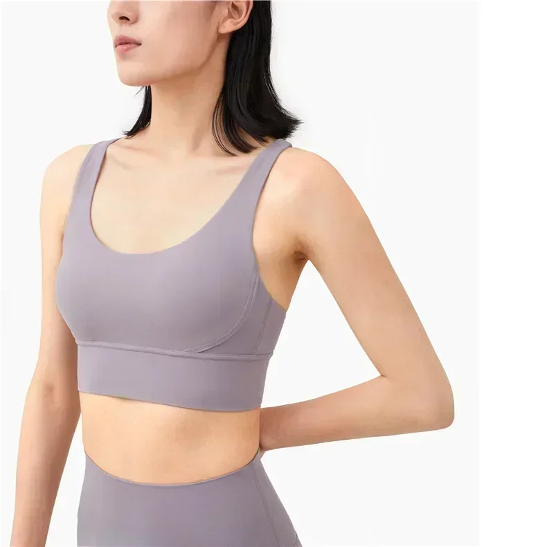 Lemon Women Soft Gym Yoga Vest Athletic Fitness Women Sports Bra Solid Color Cross Sexy Tights Tank Top With Chest Pad
