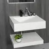 Modern Wall-Mount Rectangular Bathroom Sink Floating Vanity Shelf Set Stone Resin Vessel Sinks White Trough Drainage Smooth 2