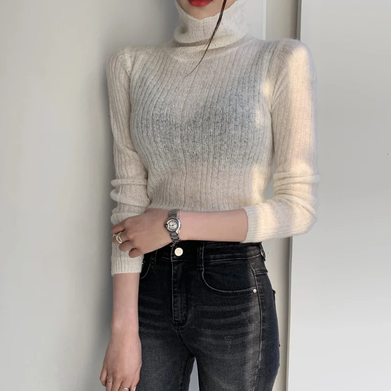 TWOTWINSTYLE White Korean Knitted Sweater For Women Turtleneck Long Sleeve Autumn Slim Pullover Female Clothing Fashion New 2019 (3).jpg_.webp