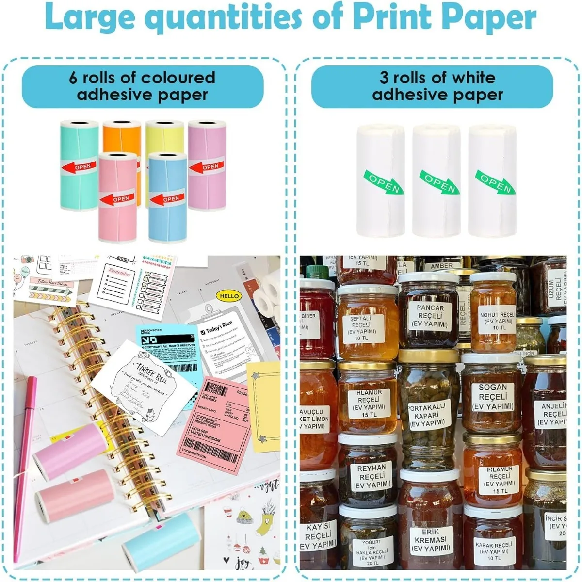 Mini Thermal Sticker Paper for Phomemo M02/T02 Mini Printer, 57x25mm, Sticker Paper for Photo Journal Notes Memo