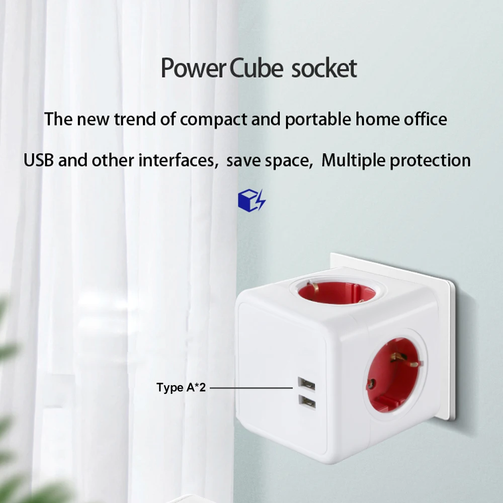3680W 16A Power Strip Plug USB Electric Network Filter Switch+Type C Socket Tee Powercube Outlet Extension Adapter European