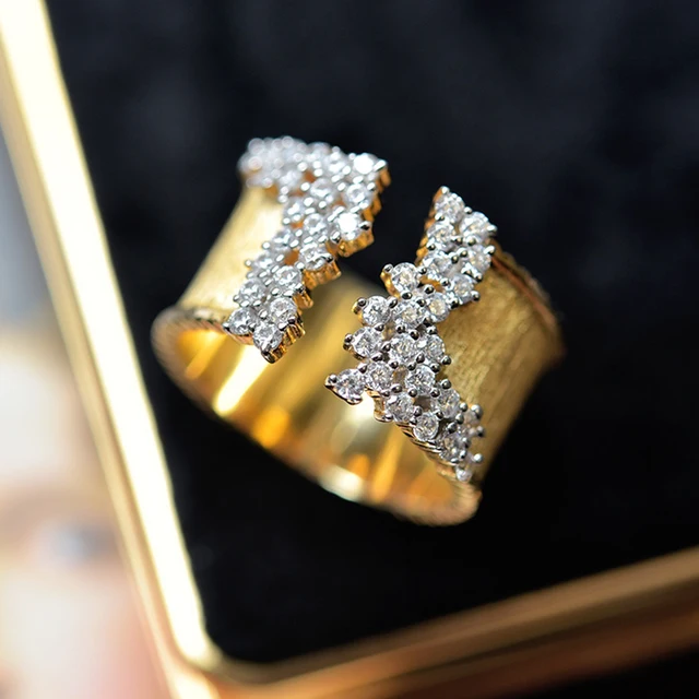 Handmade Eternity Promise Gold Crystal Ring AAA CZ Zirconia Engagement Wedding Band Rings for Women Men Finger Party Jewelry 27