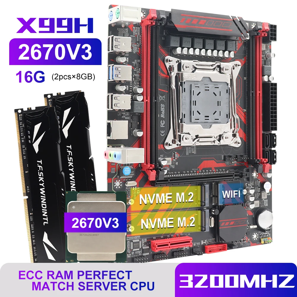 

Материнская плата X99 материнская плата LGA 2011-3 + Intel XEON E5 2670 V3 2,3 ГГц + 16 Гб DDR4 3200 МГц REG ECC NVME M.2