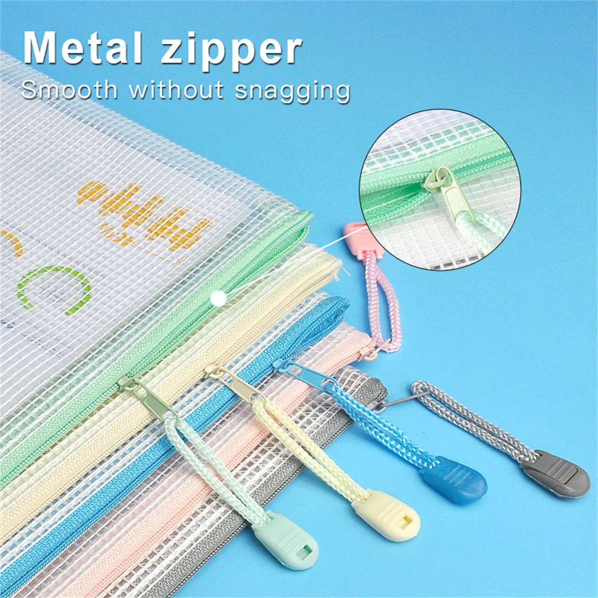 File Storage Bag 5pcs A4 Zippered Waterproof Transparent Study Storage File Data Bag-PE file storage bag