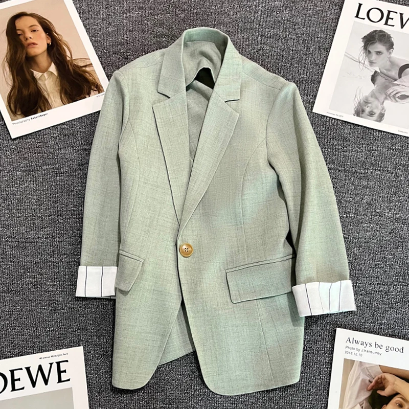 

Light Green Lightweight Blazer for Women, Spring 2024 New Fashionable Stripe Cuff One-Button Versatile Jacket Hot Sale Fashion