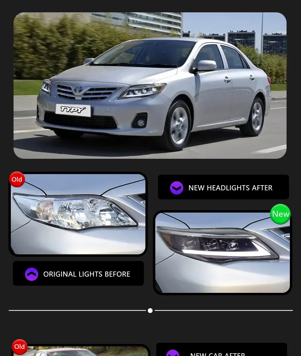 نوع سيارة لتويوتا الولايات المتحدة كورولا المصباح 2010-2013 ترقية تعديل جديد DRL ديناميكية بدوره إشارة LED المصباح اكسسوارات السيارات