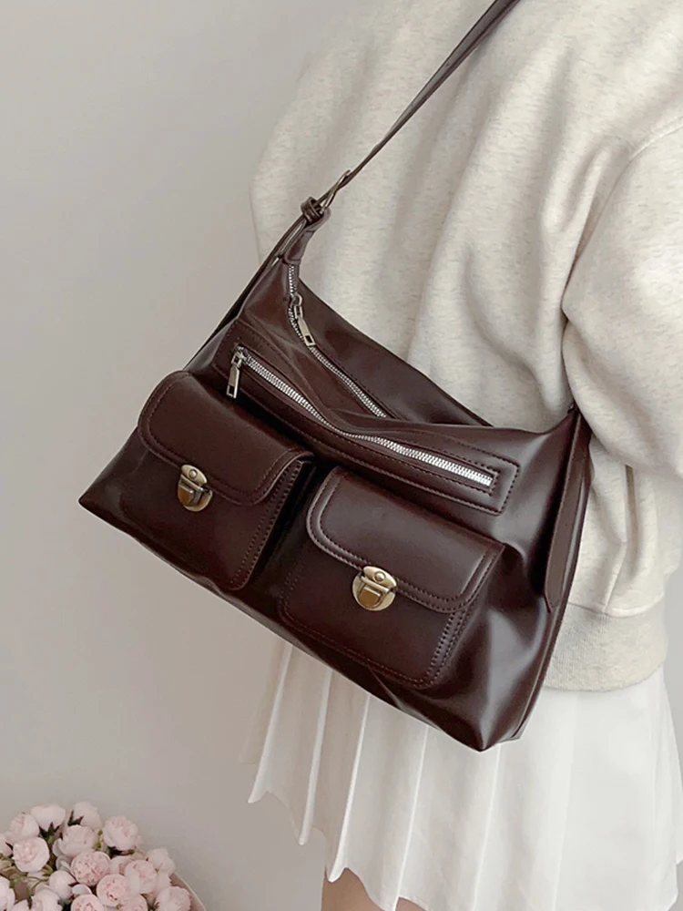 

Женская сумка через плечо в японском стиле, однотонная вместительная школьная сумка из мягкой искусственной кожи с несколькими карманами для девушек и студенток