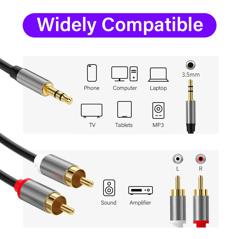 3.5 mm To RCA Aux Cable 3.5mm TRS 3 Pole Adapter Cable For Mobile Phone TV PC Amplifier Jack Auxiliary Wire HIFI Audio Connector - 2