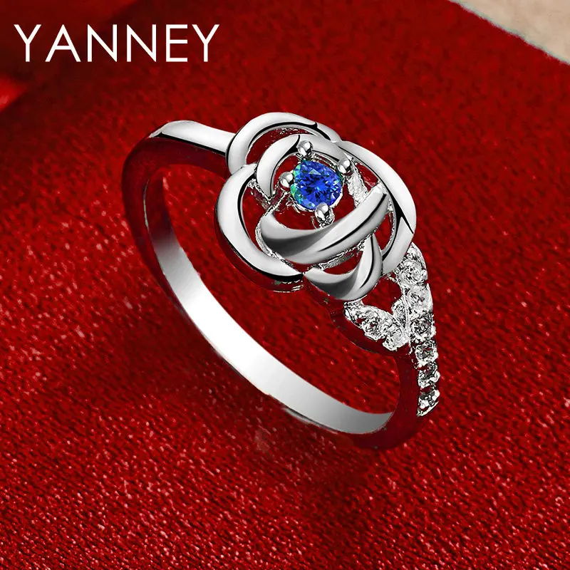 

Fashion 925 Sterling Silver 7-10# Fine Blue Rose Zircon Ring For Women Wedding Charm Engagement Party Jewelry Accessories