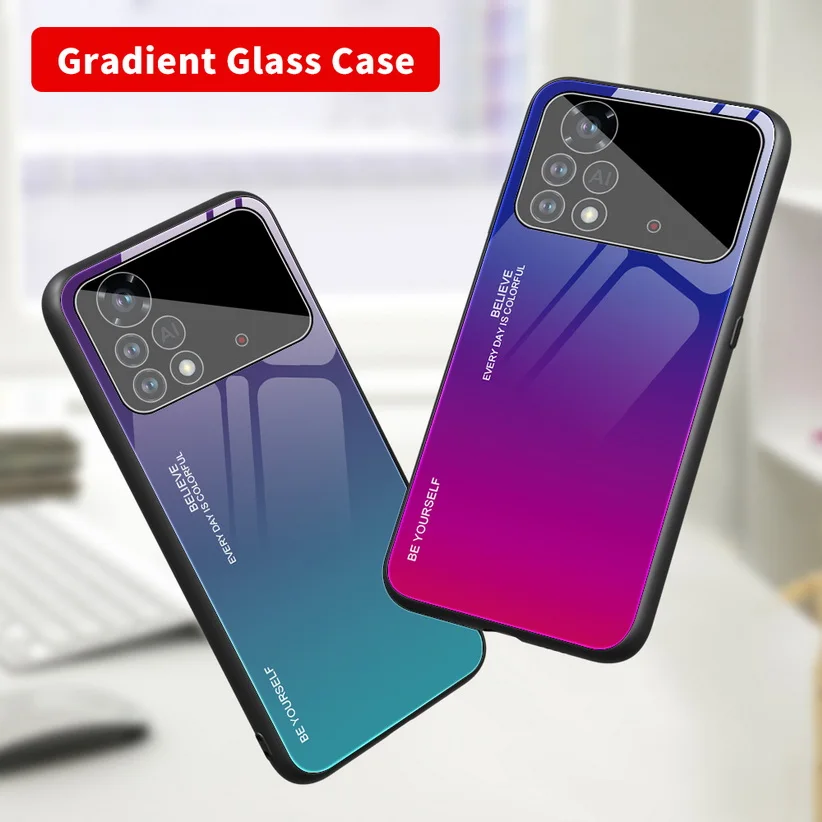 Verlaufsglas Gehäuse für POCO X4 Pro M4 Pro 5G POCO X3 GT POCO M3 Pro F3 C3 X3 NFC F2 Pro Gehärtete glänzende Abdeckung_voghion.com
