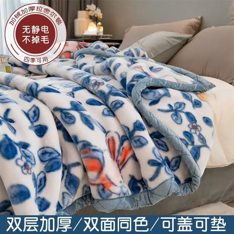 DoubleLayerWinterThickRaschelMinkWeightedBlanketForDoubleBed