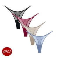4pcs Pink High Cut Thong Women Underwear Perspective Mesh Sexy Adjustable Thin Belt G-string Sports Lady Fitness Gauze Panties