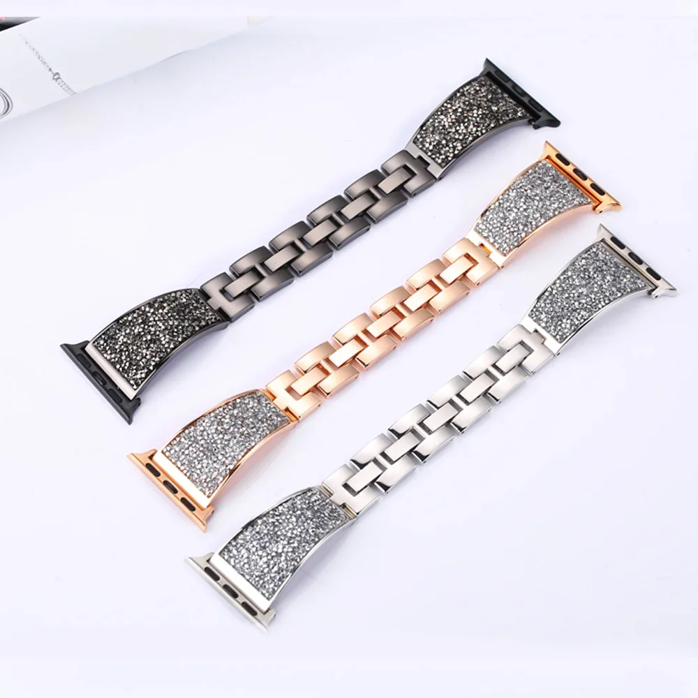 Diamond＋Stainless Steel Strap For Apple watch Ultra 9 8 7 6 5 4 SE Women Bracelet band For iWatch 45mm 41mm 40mm 44mm 38mm 42mm
