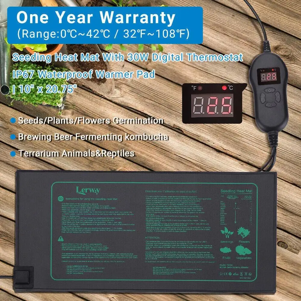 Indoor Seedling Heating Mat with 30W Thermostat IP67 Waterproof Heating Pad for Hydroponics Cultivation,Fish Tank,Plants Growth seedling heat mat