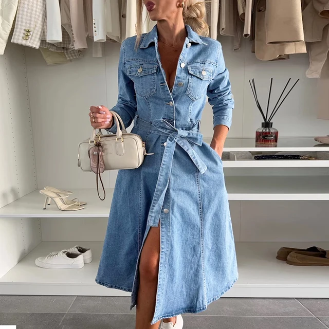 Vestido Denim Vestidos Vaqueros Amazon Vestido Midi Ajustado Liso