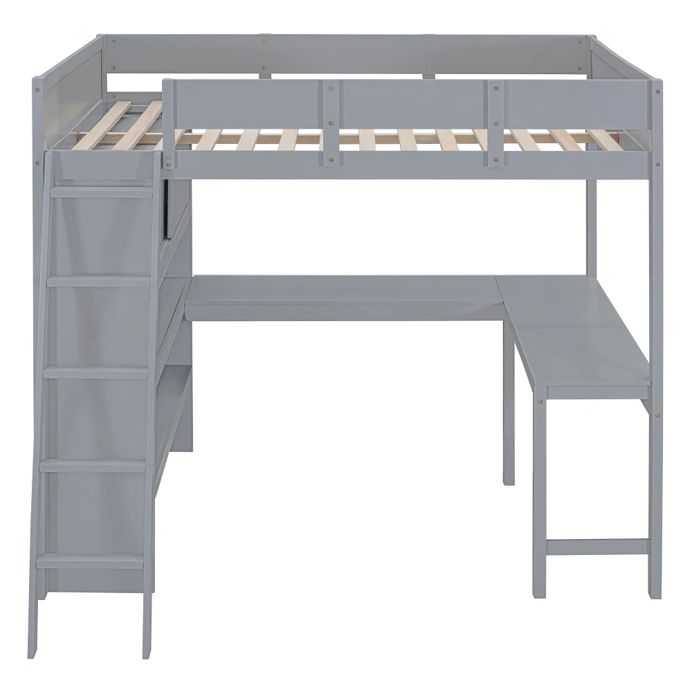 Full Size Loft Bed with Desk and Shelf - Gray 3