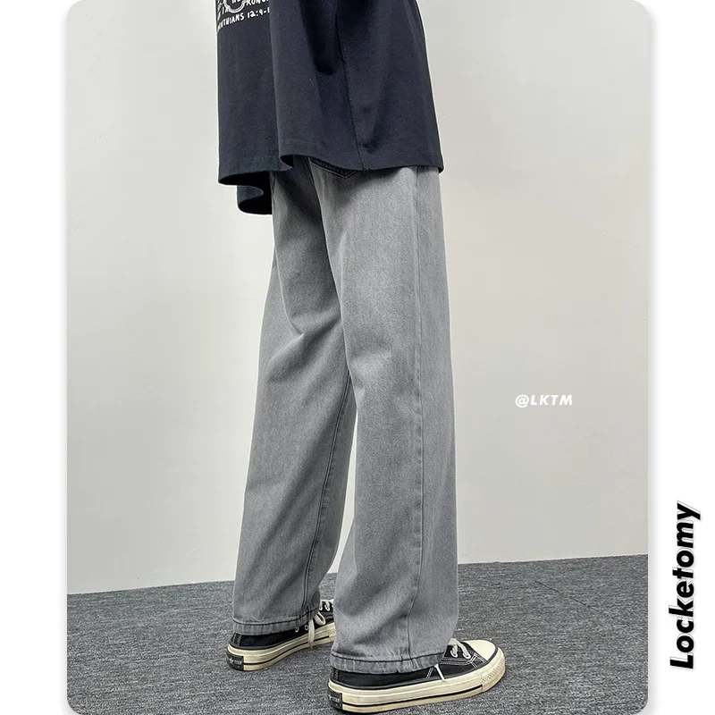 Spring Summer New Solid Color Fashion Jeans Trousers Man High Street Loose American Style Zipper Pockets Y2K Thin Straight Pants