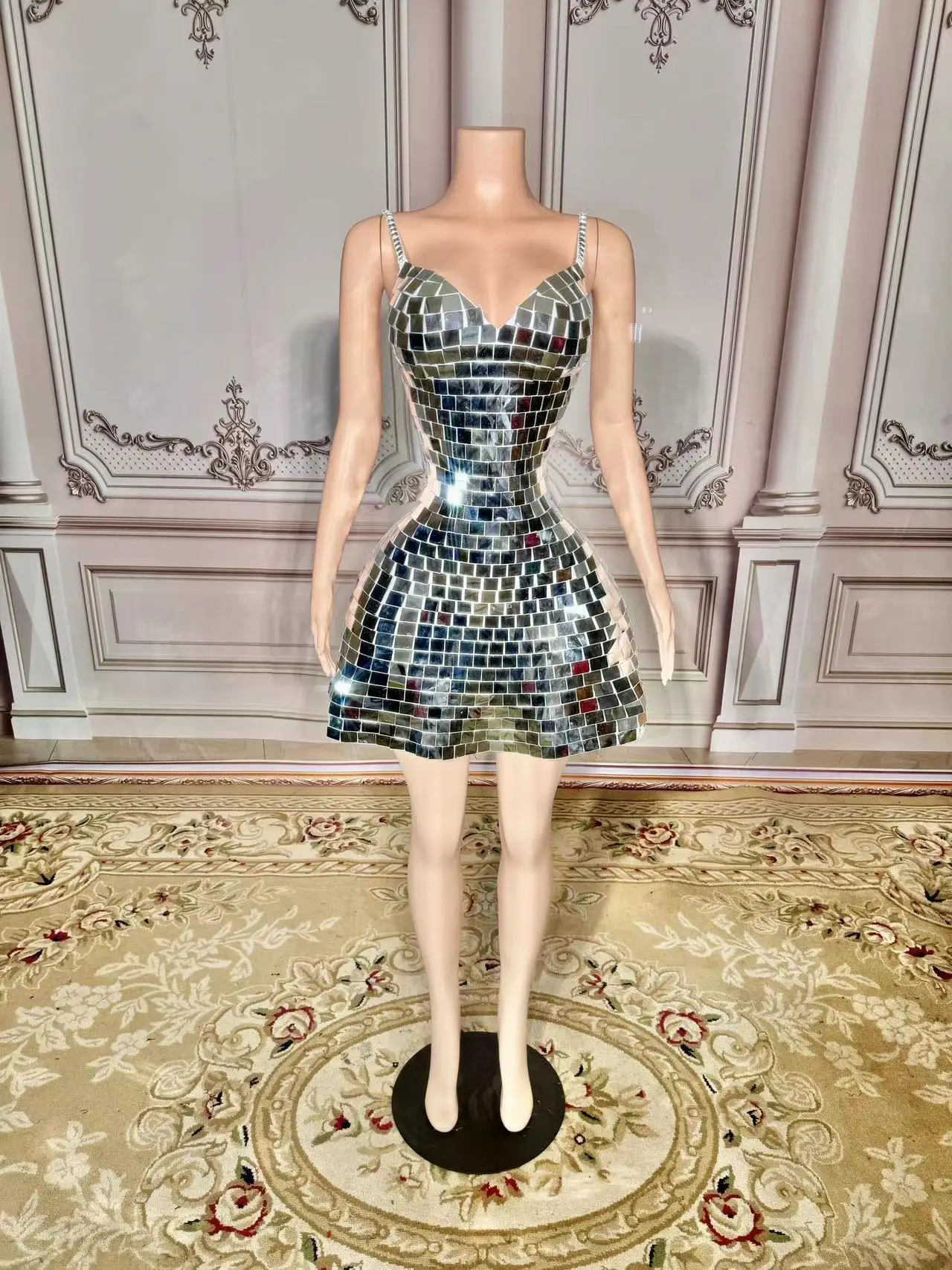 

Sparkling Mirror Clothing Sleeveless Dress Night Birthday Celebration Clothing Party Sexy Clothing