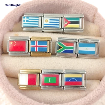 1pc Classic Elastic Charms Link Fit 9mm Stainless Steel Jewelry DIY Italian Colorful World National Flags Bracelets Making 1