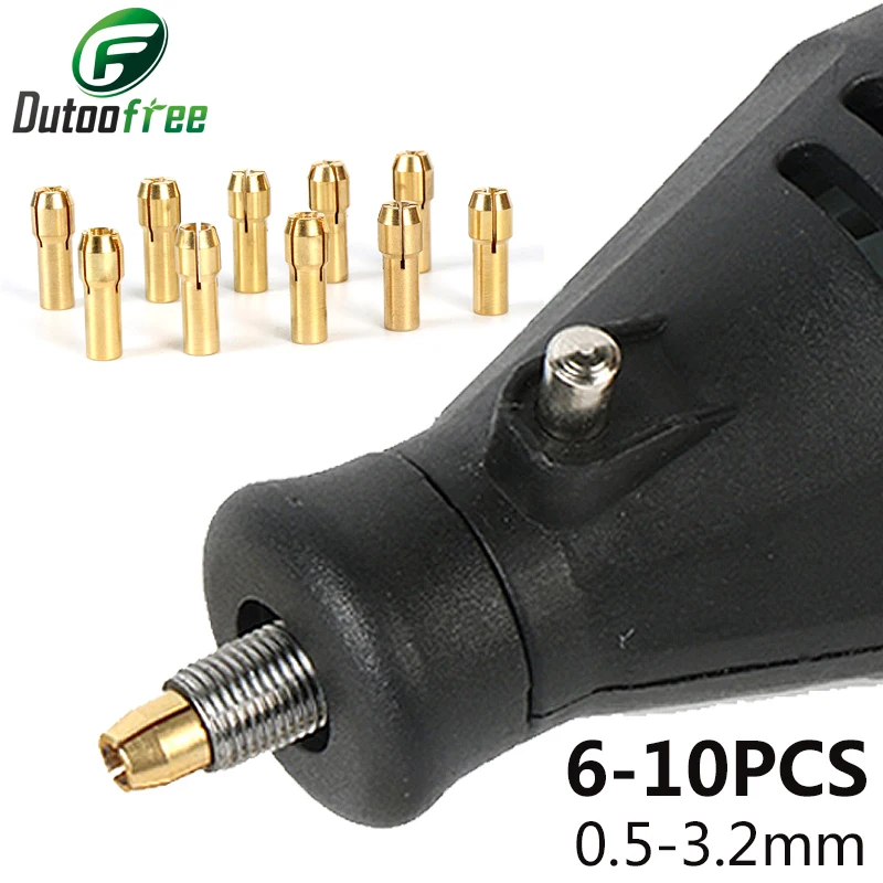 6-10PCS Electric Grinding Accessories Mini Drill Brass Collet Chuck For Dremel Rotary Tool Including Engraving Pen Copper Core ortur yrc1 0 y axis rotary chuck adjustable elevation 360 degrees engraving