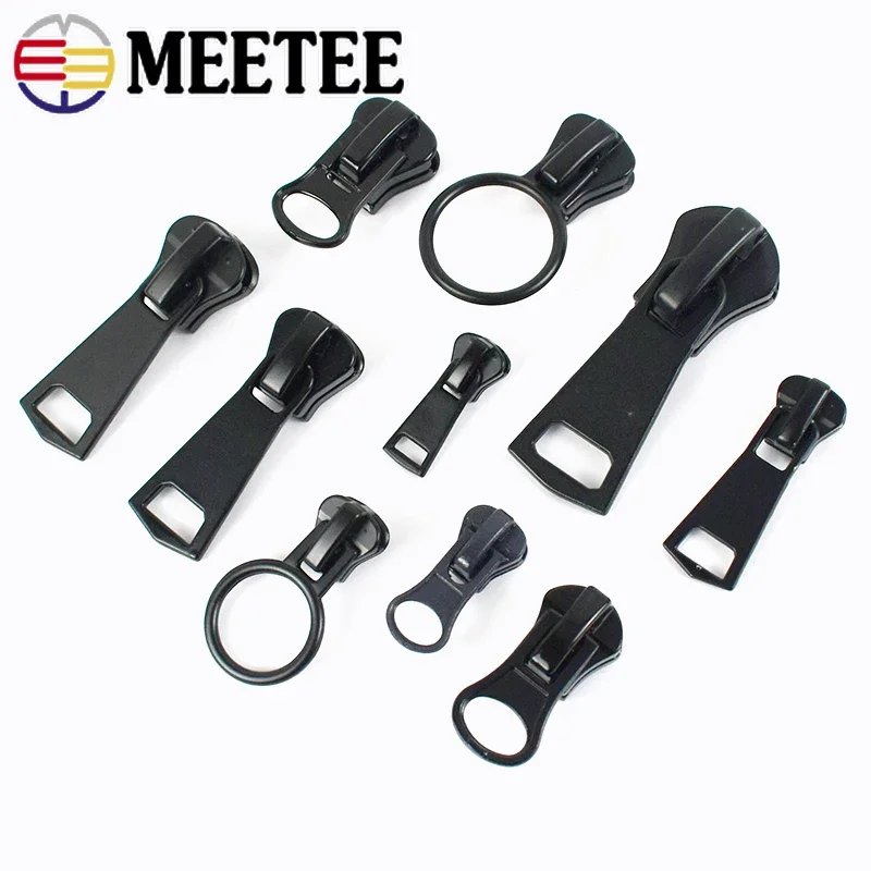 Meetee 10pcs 3# 5# 8# 10# 15# Zipper Sliders for Resin Zips Clothes Jacket Zippers Head Repair Kit DIY Sewing Zip Slider Puller
