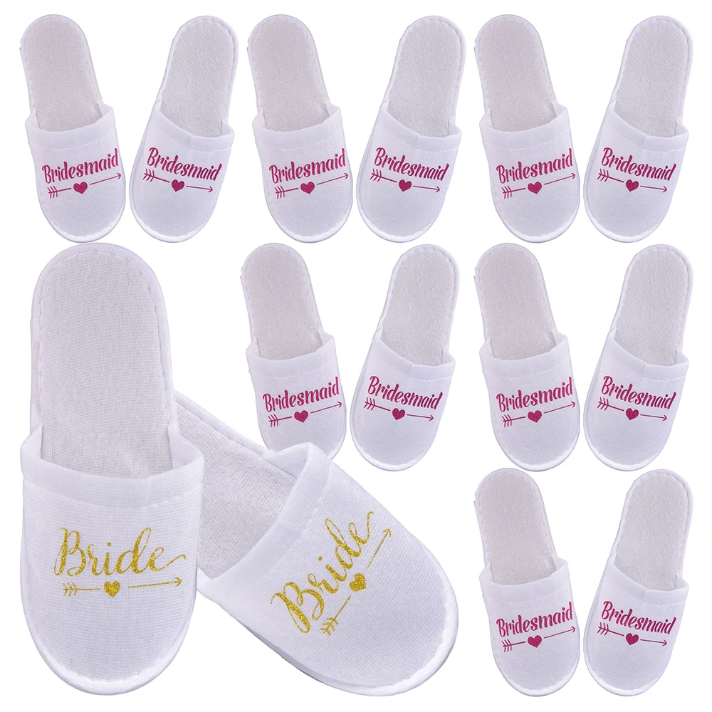 

7 Pair/Set Bride Soft Slippers Bridesmaid Hen Party Slippers Wedding Bachelorette Party Decoration Bride Shower Supplies