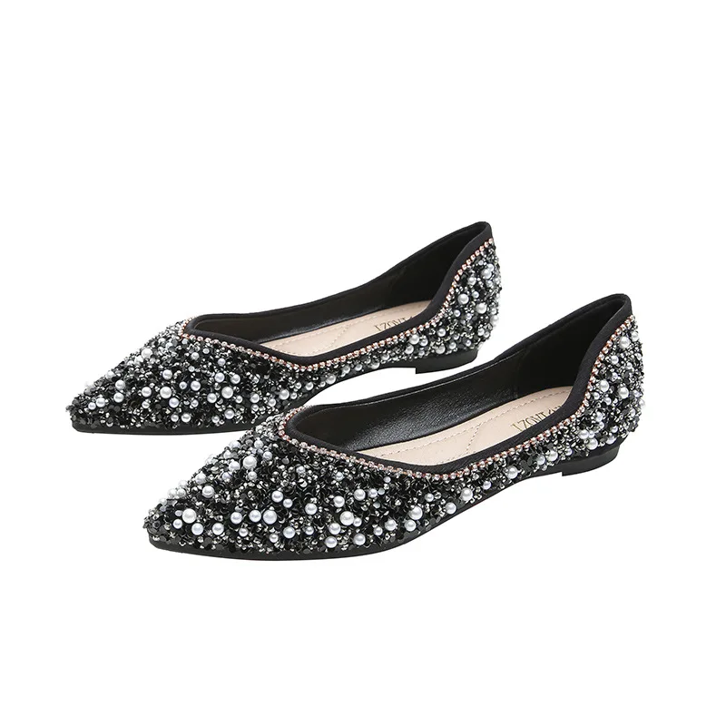 2022 Woman Luxury Shoes Big Size 34-43 Paillette Flats Heels Ballerina Ladies Pointed Toe Loafers Ballets Shoes Dressy Femmes 6