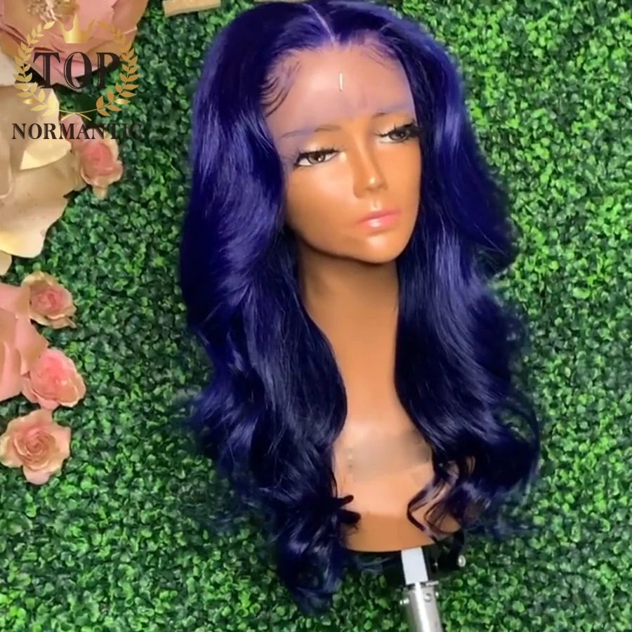 Topnormantic Blue Colored 13x6 Lace Front Wigs Preplucked Hairline Brazilian Remy Human Hair 4x4 Lace Closure Wig For Women