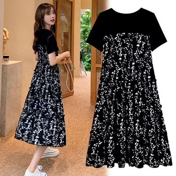 1pcs Women Dress Elegant Party Dresses Casual Dress Mid-Length Floral Printed Boho Casual Daily Chiffon Dress vestidos