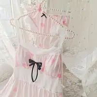 Women Heart Print Ice Silk Nightgown Set Spaghetti Strap Bow Lace Sleep Dress With Built-in Bra Pad Cute Sweet Home Lingerie Paj - Image 4