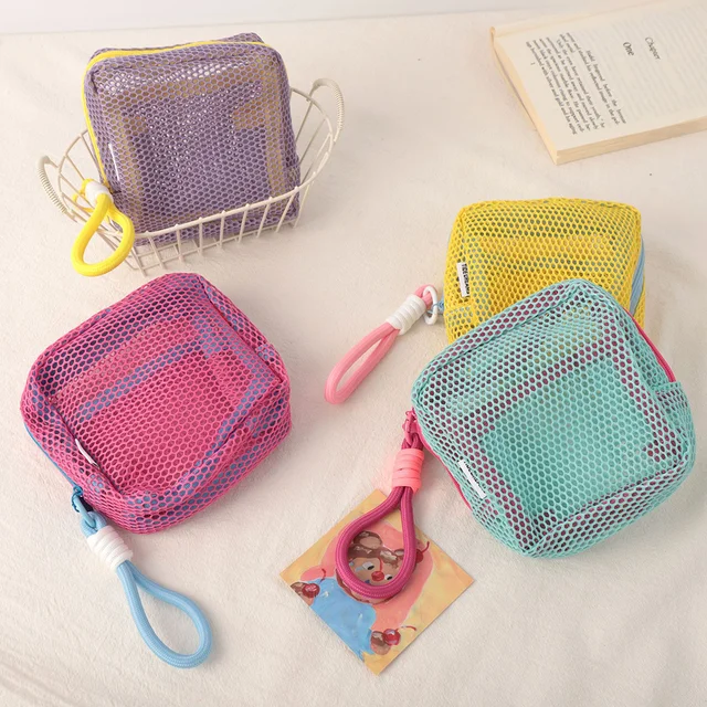 Square Mesh Cosmetic Bag, Portable Square Cosmetic Storage