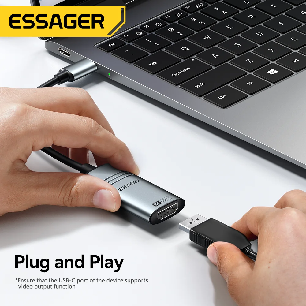 에사저 HDMI-USB C 어댑터 호환 8K@60Hz 4K@120Hz/144Hz 아이폰 15 맥북 프로 아이패드 고속 HD TV 케이블 컨버터