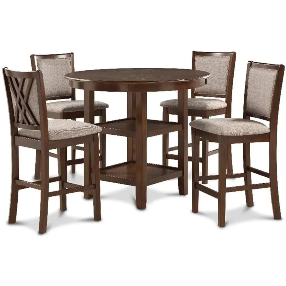 Restaurant Tables Dining Room Tables Dinner Table Furnitures 5-Piece Counter Dining Table Set, Cherry Brown