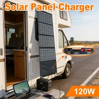 Panneau solaire Leaorld 120W, chargeur de batterie 12V, chargeur solaire rapide pliable QC3.0 PD3.0 pour téléphone, pinces, station d'alimentation, camping-cars, camping 3