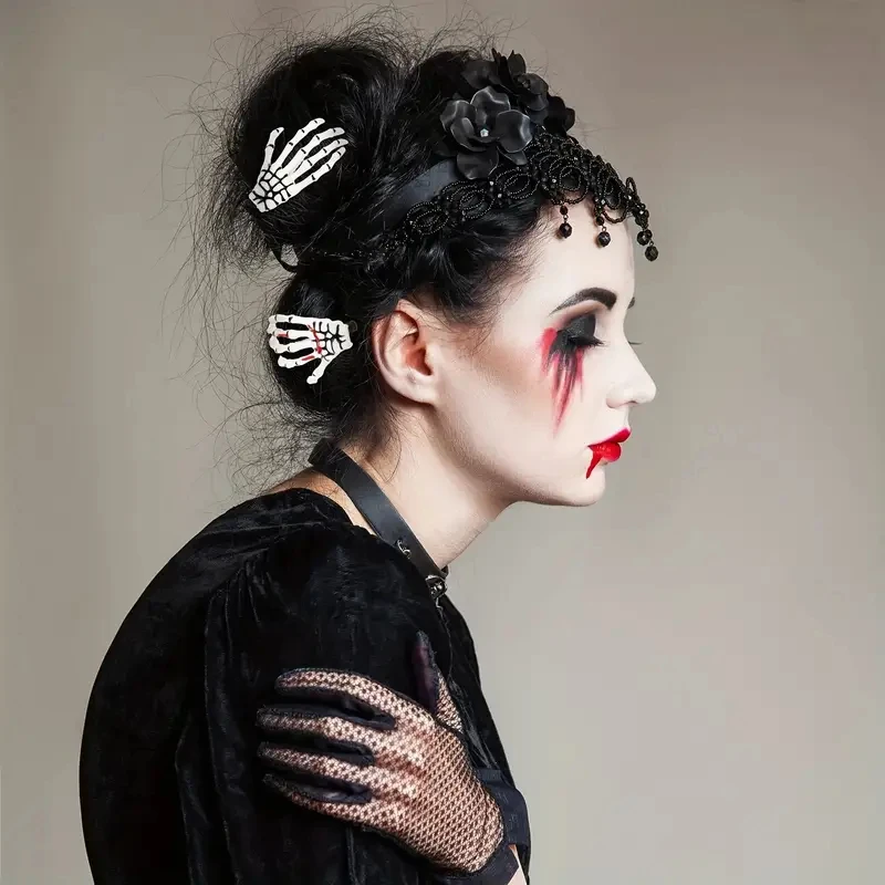 1-5 stücke Skeleton Hand Haar Clip Punk Scary Ghost Hand Haarnadel Halloween Horror Party Hairstyling Kostüm Dekoration Zubehör – Detail 3