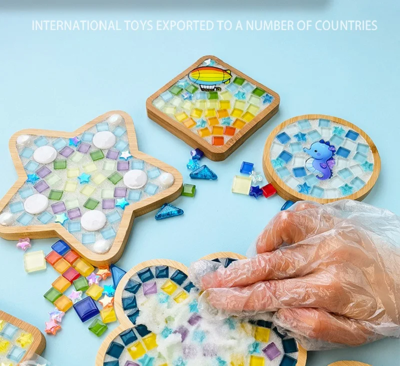 Diy mosaic supplies creative DIY mosaic coaster handmade material bamboo tableware mat tray kids DIY toy craft kit