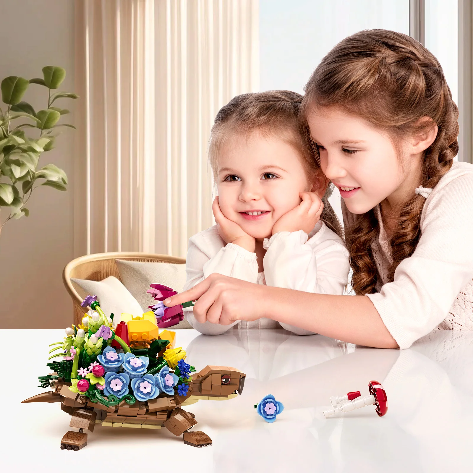Turtlesed Plantered Flowered Potsed Building Blocks Set Animal Turtle Flower Planter Brick Building Toy for Children Gifts