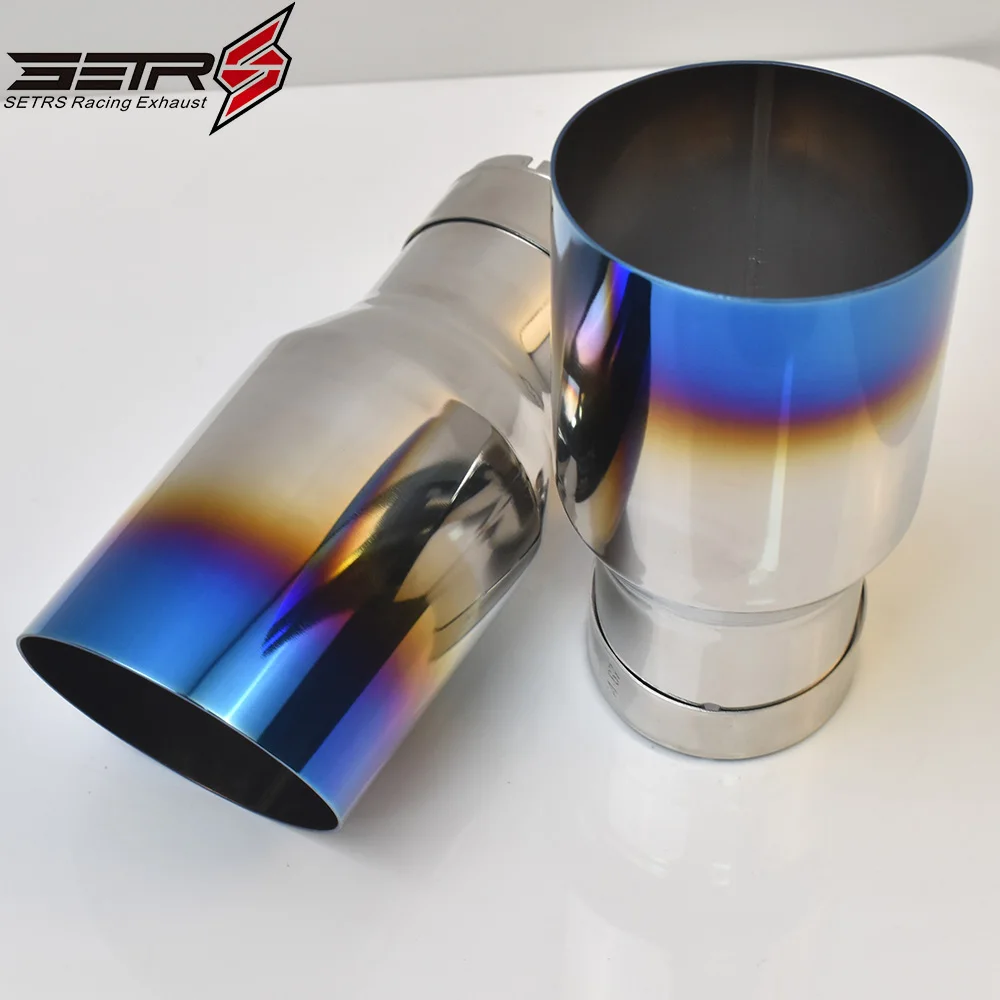 1Pc Universal Brunt Blue Stainless Steel Slahed Cut Flange Exhaust Pipe Curly Muffler Tip For E90